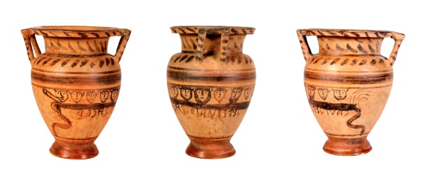 Signature inscription painted on a column krater with a decoration depicting an altar with phallus and theatre masks. Late 4th to first half of the 3rd century BC. 